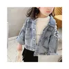 Crianças camisas primavera e outono meninas denim jaqueta coreana queda solta manga longa doce pérola lapela botão superior cardigan 240327 drop del dhjek