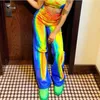 Damenhose Combhasaki Y2K Weites Bein Mode Tie Dye Bedruckt Farbblock Hohe Taille Lose Lange Hose Streetwear