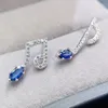 Boucles d'oreilles en saphir bleu naturel véritable, 2 pièces, Style musical, 3, 5mm, 0,4 ct, pierres précieuses, argent Sterling 925, bijoux fins, L243139