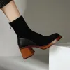 Buty nowe jesienne buty kobiety sztuczne zamszowe skórzane buty dla kobiet okrągłe palec u nogi masywne obcasy botki zwięzłe czarne platformę buty