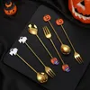 Koffielepels 6 stuks Halloween-stijl lepel Diner Dessert Servies Zilverwerk Serveergerei Taart Roestvrij staal