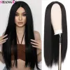 かつらShangke Synthetic Long Straight Black Middle Part Wig Heatrestant Fiber Twotone Cosplay Wig Party/Daily Wig for Women