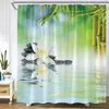 Shower Curtains Pink Lotus Zen Black Stone Green Bamboo Garden Scenery Japanese Spa Bath Curtain Fabric Print Bathroom Decor Set