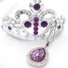 Kids Girls Princess Sofi The First Purple Teardrop Amulet Chain Necklaces Tiara Crown Hair Clip Jewelry Set Gift For Child 240329