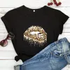 Damen-T-Shirts, Damen-T-Shirt mit Leoparden-Lippen-Aufdruck, süßes Sommer-Grafik-T-Shirt, Top-Kleidung, lustiges 90er-Jahre-Hipster-Grunge-T-Shirt, Drop Femme