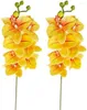 Decorative Flowers 2PCS Real Touch Artificial Phalaenopsis Orchids Spray Silk Wedding Faux Stems Home Table Decor (Yellow)