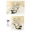 Dress Shoes Sexy Nightclub Party Women's Stiletto Heels High Serpentine Wrap With Rhinestones Ankle Sandals