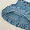 Kläderuppsättningar 0-3T Baby Girl Summer Denim Outfit Set Ruffle Sleeveless Tank Top Short Pants Fashion Toddler Girls 2sts