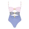 Kvinnors badkläder Sling ärmlös Monokini Stylish Swimits Sexiga med metallknappdekor Mage Control Cutout High