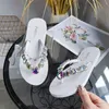 Slippers 2024 Comfortable and Fashionable Full Match Beach Shoes with Anti slip Soft Sole Casual Flip Water Diamond Chain Smooth J240402