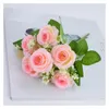 Dekorativa blommor 6 huvuden simulerade rosor falsk silkduk blomma växt bonsai bröllop dekoration hem vardagsrum bord brud bukett