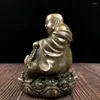 Statuette decorative Palla seduta in rame puro Ornamenti di Buddha ridente con pancia di rospo dorato