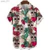 Mäns avslappnade skjortor Hawaiian Summer Horror Skull Shirts For Men Vintage Casual 3D Print Rocker Gothic Rockabilly Short Sleeve Top Importerade kläder 240402