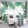 Bakgrundsbilder Milofi Anpassad stor 3D -tapet Mural Nordiska Simple Brick Wall Green Banana Leaf Bakgrundsdekoration