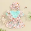 Kleidungssets 0-18m geborene Kindermädchen Sommerkleidung Kurzarm Strampler Druck Hosentender Kleid Hut Baby Ostern Outfits