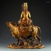 Decorative Figurines Top Grade Tibet Resgious Brass Bodhisattva Akashagarbha Statue Copper Buddha Riding Cattle Sculpture Buddhist Temple