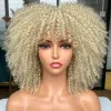 Wigs Short Hair Afro Kinky Curly Wigs With Bangs For Black Women Cosplay Lolita Synthetic Natural Blonde White Pink Blue Green Wig