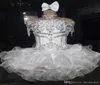 ホワイトレースビーズホルター半袖ボウガンズボールガウンカップケーキ幼児リトルガールズページェントドレス
