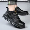 Casual Shoes Men's Business Leather Soft Moccasin Comfortable For Men Autumn Winter Solid Black Sneakers