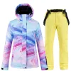 Giacche da 30 set da neve da ragazza set impermeabili per scioppare abbigliamento da snowboard abbigliamento inverno in costume da esterno + pantaloni cinturini donne