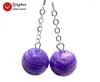 Qingmos – ensemble de collier et boucles d'oreilles en Agates rondes à rayures violettes claires de 14mm, ras de cou de 18 pouces pour femmes avec bijoux pendants