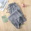 Women's Jeans 2024 Spring Summer Arts Style Women Elastic Waist Loose Cotton Denim Ankle-length Pants Light Gray Casual Wide Leg C934