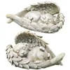 Dekorativa figurer visar mögel sovande hund ängelvinge design utsökt harts trädgård hem prydnadstillbehör för dekor