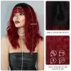 Wigs 7JHH WIGS Dark Red Wigs for Women Burgundy Wavy Wig with Bangs Colorful Synthetic Ombre Red Wig for Daily Party