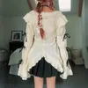Karrram Y2k esthetiek Lace Shirt Grunge Gothic onregelmatige Blouses Fairy Harajuku Bandage Shirt Vintage Lolita kleding Mall Goth 240321