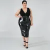 Yüksek bel faux lateks etek artı boyutu PU deri midi etekler arka zip bayanlar bodycon streç etek bölünmüş 7xl özel 240328