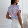 Camicette da donna Camicetta stampata Camicie casual estive alla moda O-collo Manica corta Magliette larghe con stampa floreale per il lavoro Tempo libero