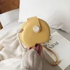 Drawstring Beaded Small Round Bag Young Lady Simple Solid Color Leisure Bags Cute Girl Daily Use Fashion Styling Women Shoulder Yellow