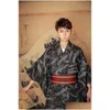 Ethnic Clothing Formal Party Costume Standard Kimono Japan Bathrobe Black Male Cotton Flower Vintage Asian Folk Cosplay One Size Drop Dhvlc