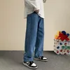 Streetwear baggy jeans män koreansk mode lösa raka breda ben byxor man varumärke kläd svart ljus blå 240322