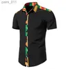 Koszulki męskie afrykańska koszula kente krótkie rękawy Summer męskie 2023 Modna Patchwork Button Zwróć tradycyjne dasiki casual tops 240402
