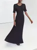 Party Dresses Womens Ribbed Knit Maxi Round Neck Short Sleeve Bodycon Sweater Dress Slim Fit Long Noodle Clubwear