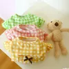 Cão vestuário xadrez princesa manga roupas para animais de estimação camisa com urso boneca bolso design arcos gato filhote de cachorro casaco pugs verão primavera produtos