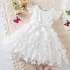 2024 Nuevo vestido de verano para niñas de 2 a 6 años Vestido de princesa de cumpleaños para niños lindo con mariposas Vestido de fiesta de boda elegante de color sólido 240402