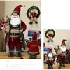 Christmas Decorations Standing Santa Claus Figurines Dolls With Gift Bags Red Hat Decor For Home Party Ornaments Happy Year Kids Favors