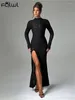 Robes décontractées Habbris Printemps Noir Split Robe Longue Soirée Tenue De Soirée Femmes 2024 Sexy Voir À Travers Dos Nu Maxi Dentelle Vintage