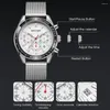 腕時計メンズメッシュステンレス鋼の時計ビジネスカレンダーアナログクォーツクロノグラフ明るい腕時計のエレガントな贈り物