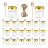 Bouteilles de stockage 20pack 1,5 oz hexagone mini pots de miel en verre avec trempette en bois couvercles en or pendentifs d'abeille jutes parfaits pour les douches de bébé Pa U8G3