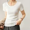 Auswahl hochwertiger Baumwoll-U-Neck-T-Shirts für Frauen kurzärmeliger Sommer Neues lose und schlankes High-End-T-Shirt-Top mit einem Basishemd {Kategorie}