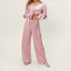 Vêtements maison Vintage Satin Loungewear Set Bowknot à manches longues Boulied Blouse Chemise Pantalon de taille élastique 2 pièces Pyjamas