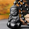 Hänge halsband obsidian buddha staty gautama kristall halsband män och kvinnor buddhist amulet bönsmycken