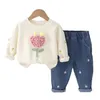 Bahar Sonbahar Bebek Kız Giysileri Çocuklar Erkekler Sıradan T-Shirt Pantolon 2 PCS/Setler Bebek Kıyafetleri Toddler Kostüm Çocuk Takibi 240328
