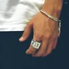 Anelli a grappolo misura regolabile teschio in argento sterling 925 per uomo anello con zirconi gioielli vintage da motociclista Puck Rock