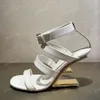 Neue Frühlings-/Sommerkeil-Gladiator-Sandalen Zwei-Ton-Schnalle-Riemen unregelmäßige High Heel-Sandalen für Frauen-Knöchelgurt Gravierte Metallheel-Luxusdesigner Sandal35-42