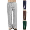 Men's Pants Trousers For Men Elastic Waist Cotton Linen With Pockets Travel Beach School