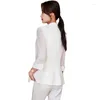 Calças femininas de duas peças elegantes manga de renda pequena jaqueta para mulheres primavera verão e outono fino três quartos slim fit ocidental st
